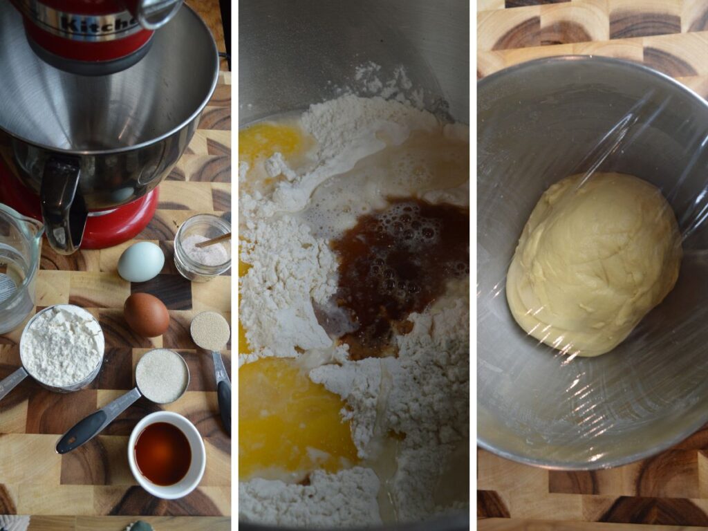 Collage of images of ingredients for donues