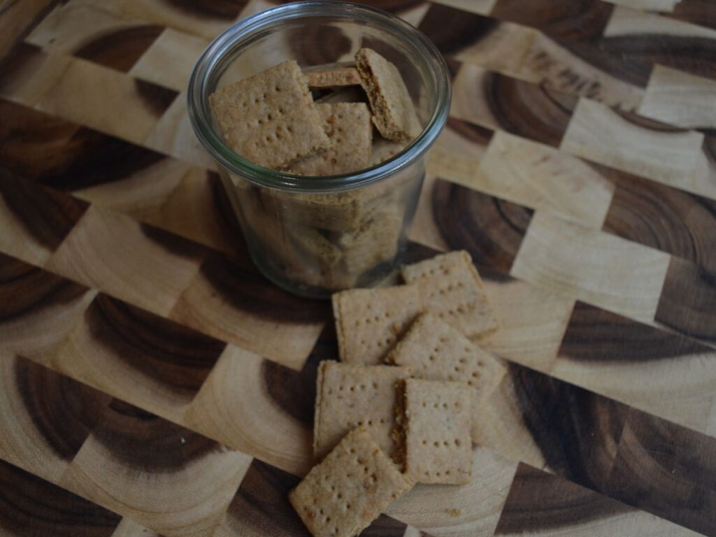 Sourdough graham crackers in a jar