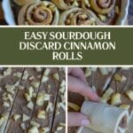 Sourdough cinnnamon rolls with text